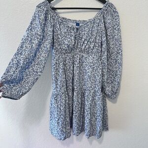 Old Navy Mini Poet Swing Dress Womens XS Blue Floral Milkmaid Cottagecore Boho